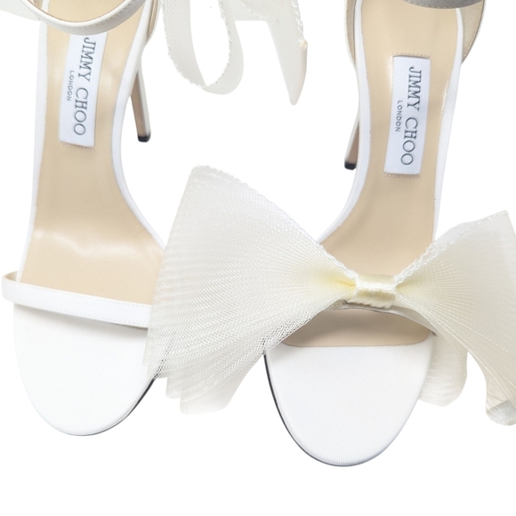 NIB Jimmy Choo Ivory White Aveline 100 Bow Stiletto Heel Sandal Size EU 39 - Picture 6 of 12
